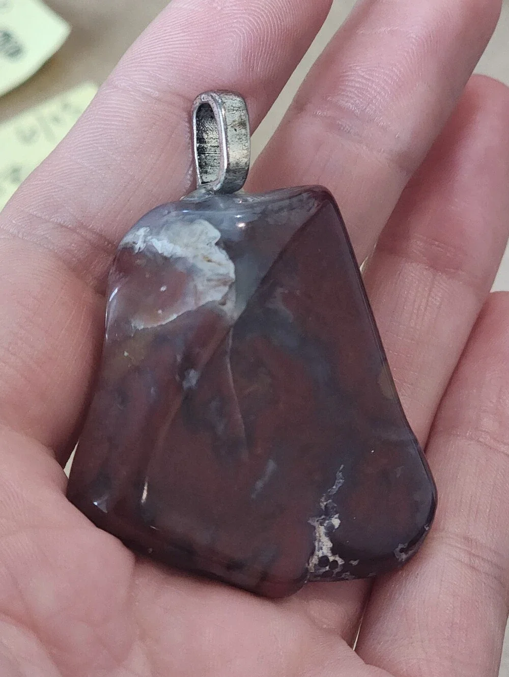 Polished Brown Stone Pendant with Silver Bail